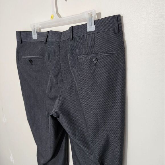 Pronto Uomo Dress Pants For Men Size 36x32 Black Striped Flat Front - Picture 4 of 10